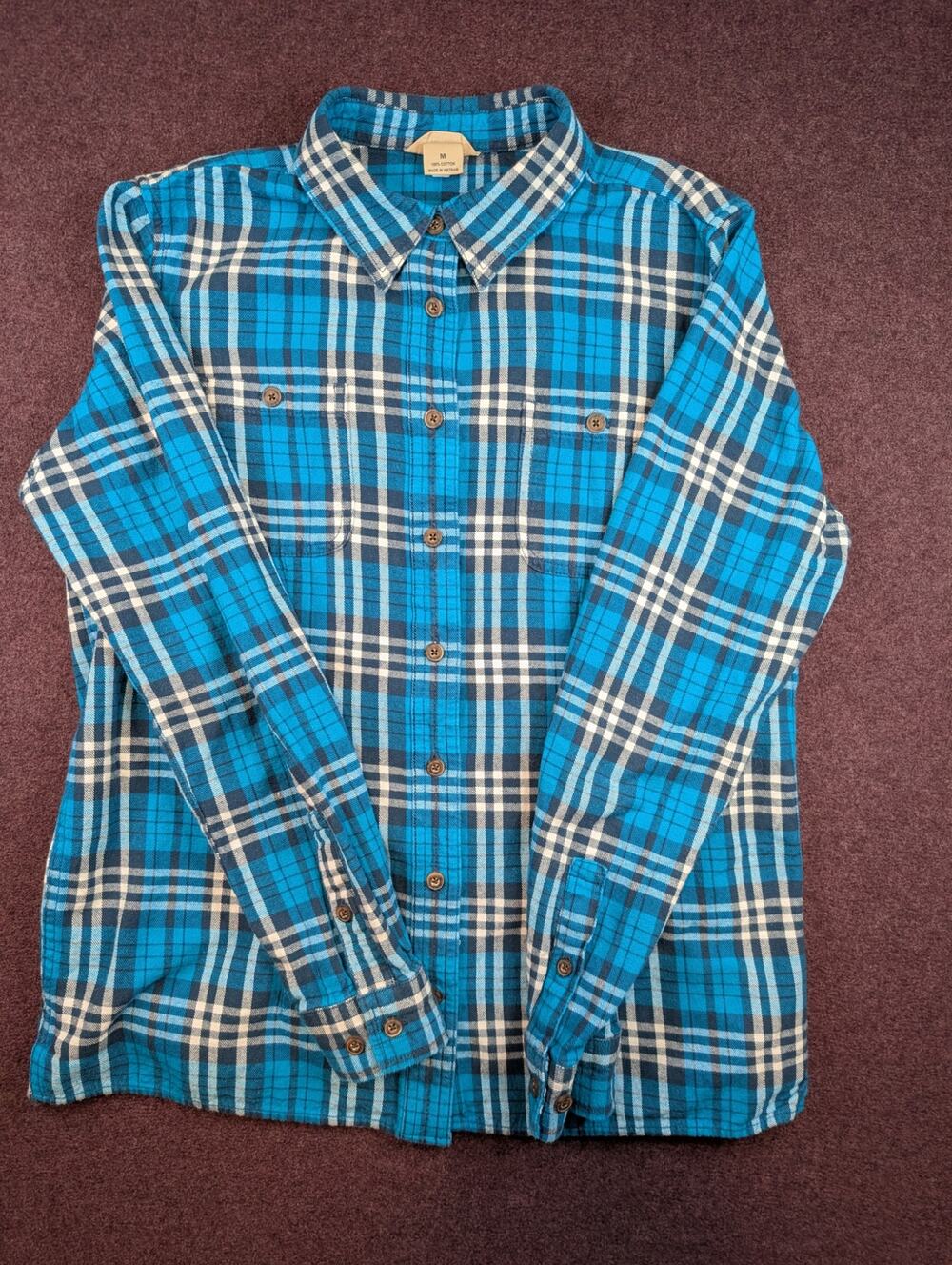 Women's Duluth Trading Company Plaid Flannel Shirt, Teal/White - Size M
